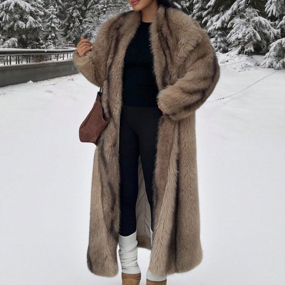 Luxury Collection Brown Streetwear style faux fur coat full length Long Jacket - Picture 2 of 8